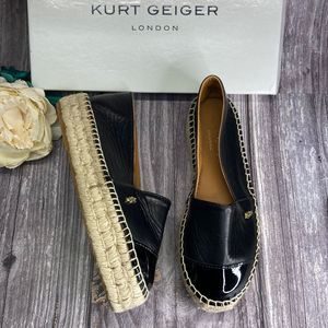 New Kurt Geiger Morella Black Leather Platform Espadrille Flats  38M